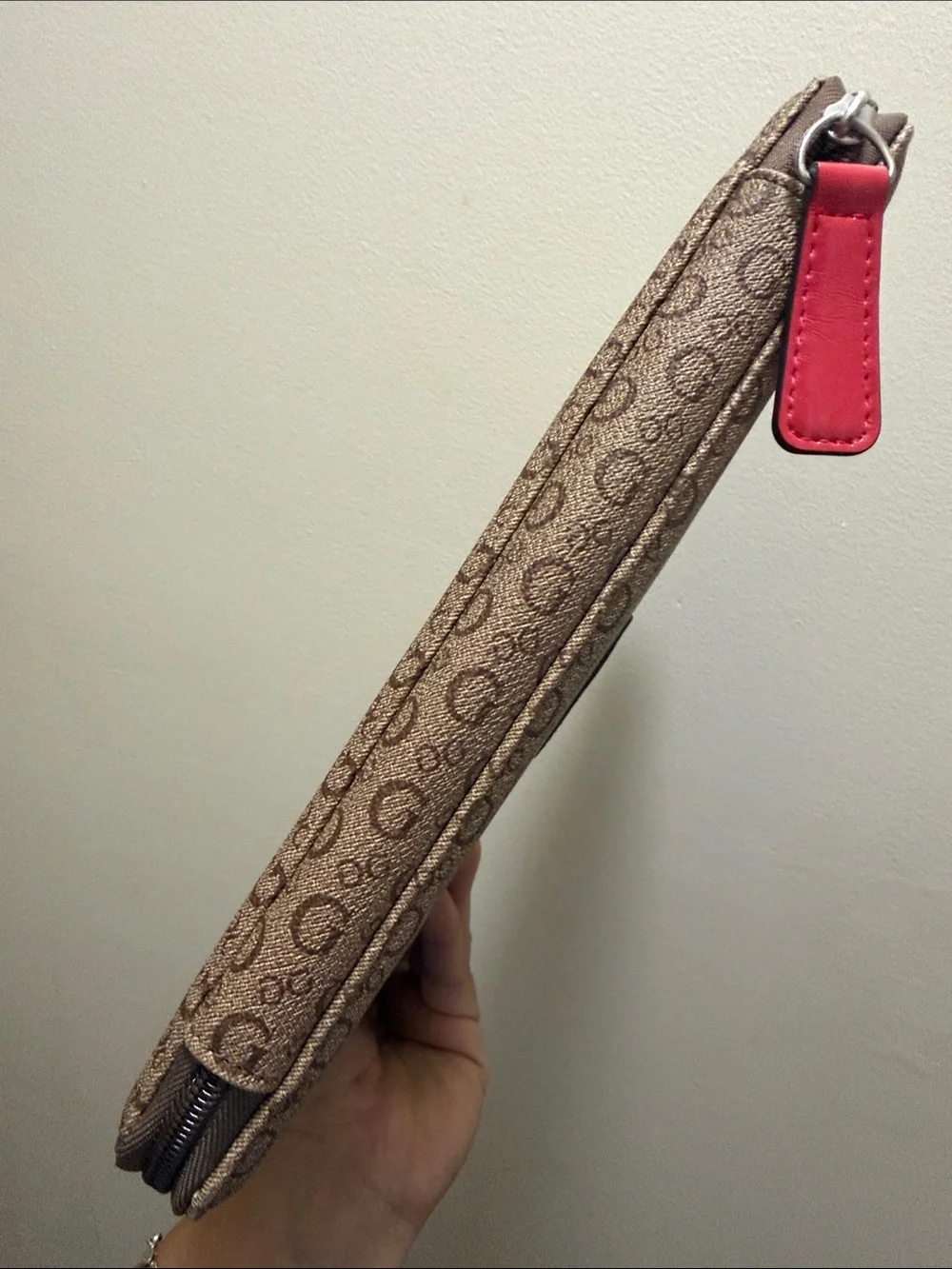 GUESS Brown Tablet Folio with Red Logo Accent
